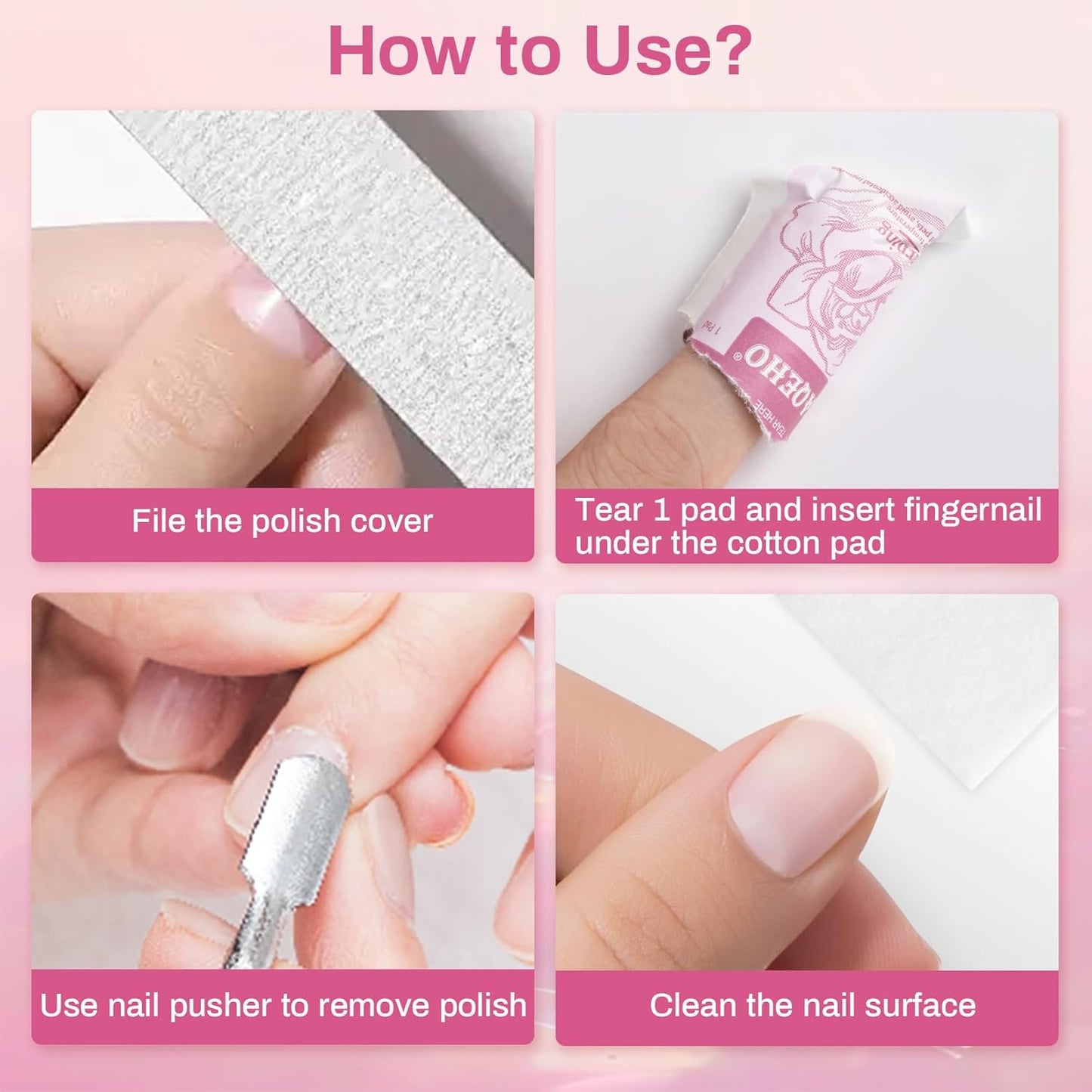 50 Nail Polish Remover Pads - Nail Wrap Wipes for Nail Polish Removal Lint Free Travel Nail Wipe Soak Off Fingernail Remover Pad Individually Wrapped Nail Paint Removal for On The Go Home Use