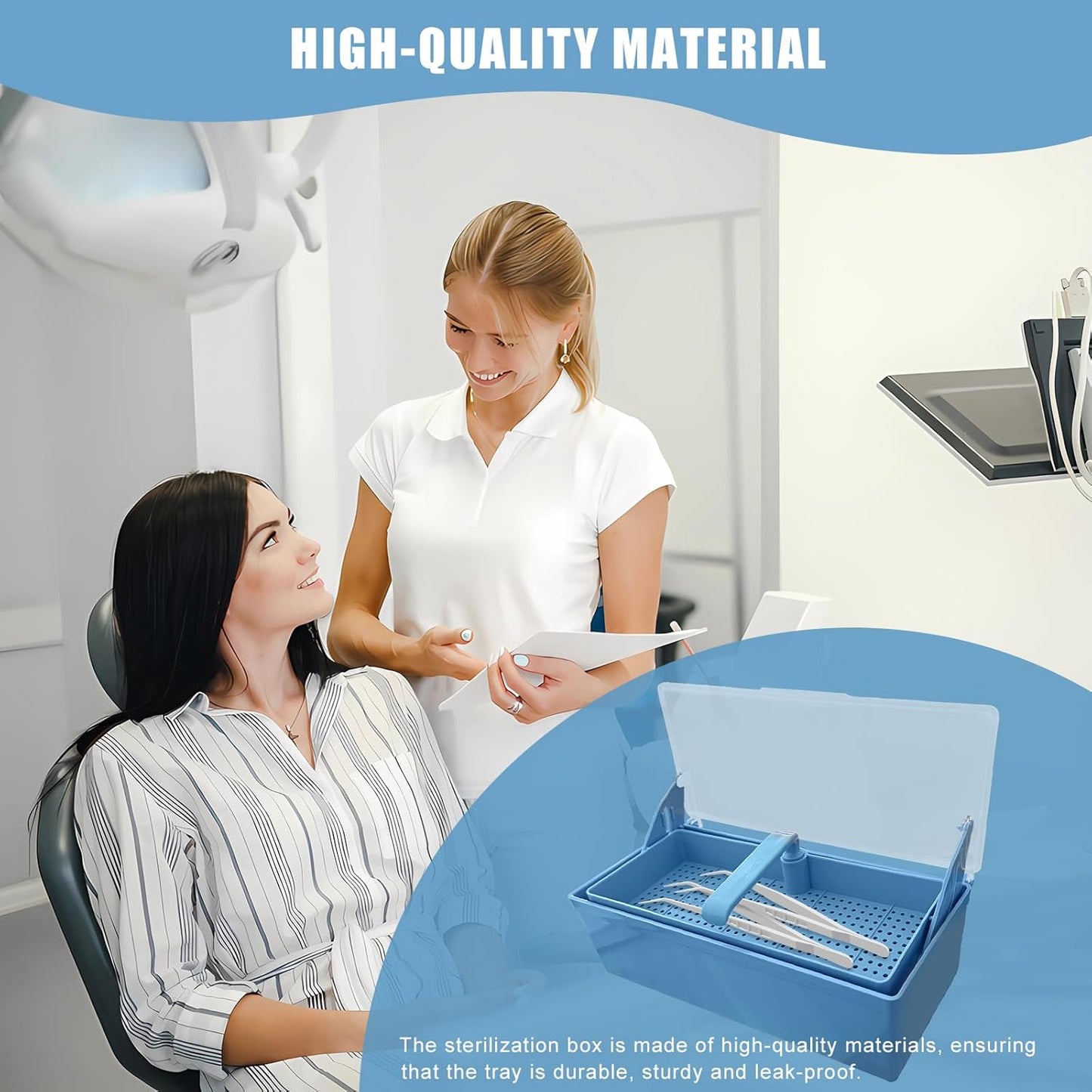 TTKBHHQ-Dental Instrument Sterilization Box, Cold Sterilization Tray Depository for Plastic Instruments for Dentistry, Dental Tools, Tattooing, and Nail Care. (blue)