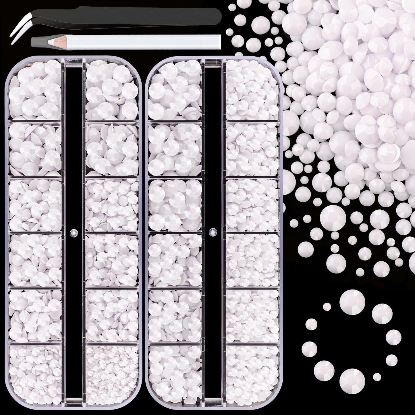 Resin Rhinestones for Crafting, 2 Boxes White Flatback Crystals for Bedazzling Crafts DIY Nail Art Decoration, Non Hotfix Bulk Gems for Tumbler Shoes Clothing Fabric Face Makeup