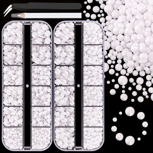 Resin Rhinestones for Crafting, 2 Boxes White Flatback Crystals for Bedazzling Crafts DIY Nail Art Decoration, Non Hotfix Bulk Gems for Tumbler Shoes Clothing Fabric Face Makeup