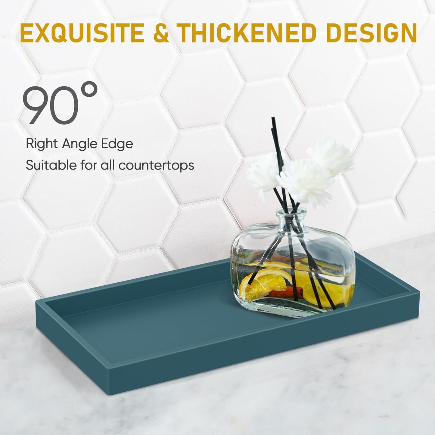 Silicone Vanity Tray - Thickened, Shatterproof Rectangle for Bathroom Counter - Large 10.6 * 5.1 in