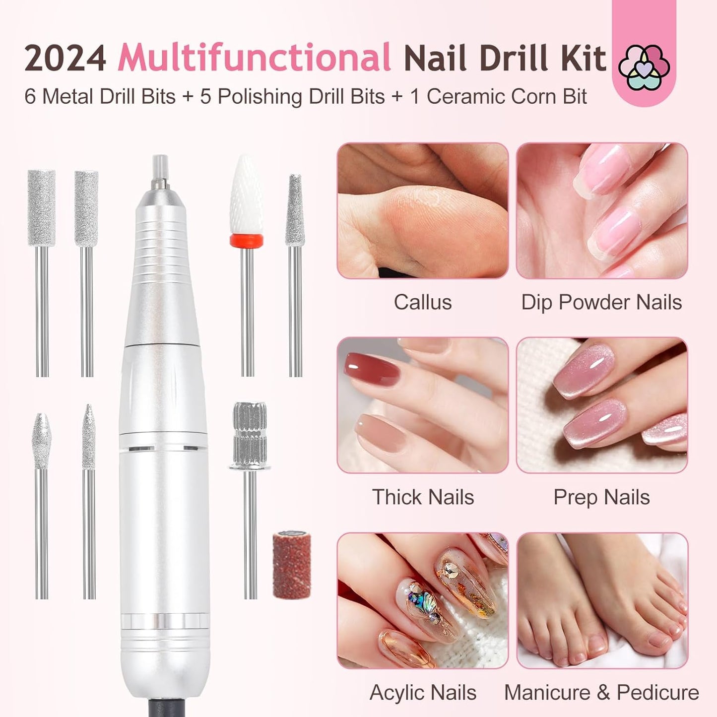 SAVILAND Professional Nail Drill Kit: 45000RPM Portable Nail File Machine for Remove Acrylic Gel Nail Rechargeable 2000 mAh Electric Nail File for Nail Salon Manicure Pedicure at Home