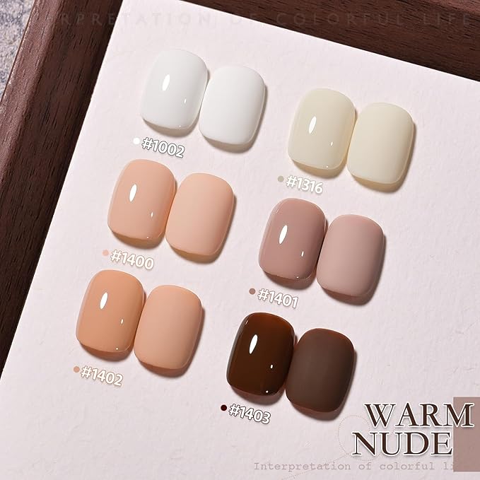 GAOY Nude Brown Gel Polish Set, 6 Neutral White Pink Skin Tones Colors Soak Off UV Light Cure Gel Polish Kit for Salon and Nail Art DIY at Home