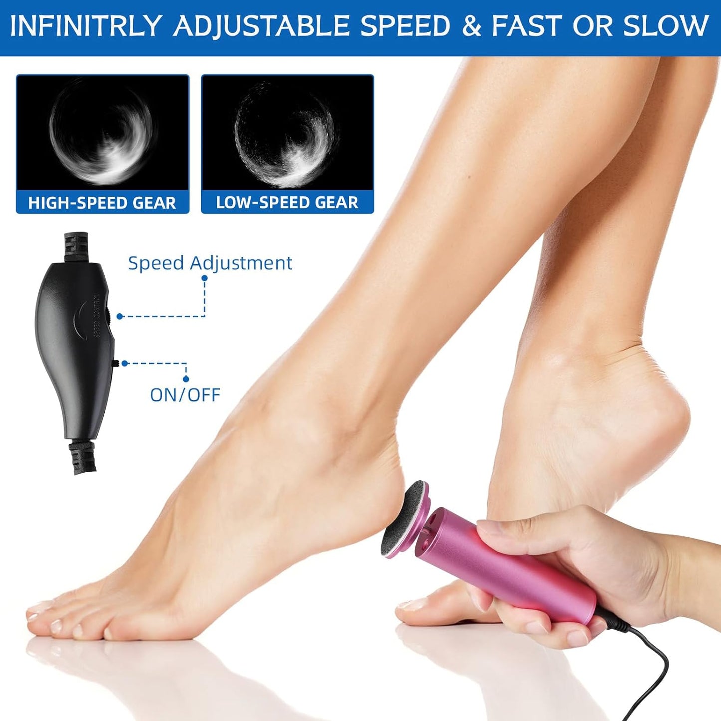 Dermave Electric Foot Callus Remover, Callus Remover for Feet, Foot File Grinder Tool with Speed Controller, Electric Callus Remover with 60pcs Replacement Sandpaper Disk for Women Men, Pink