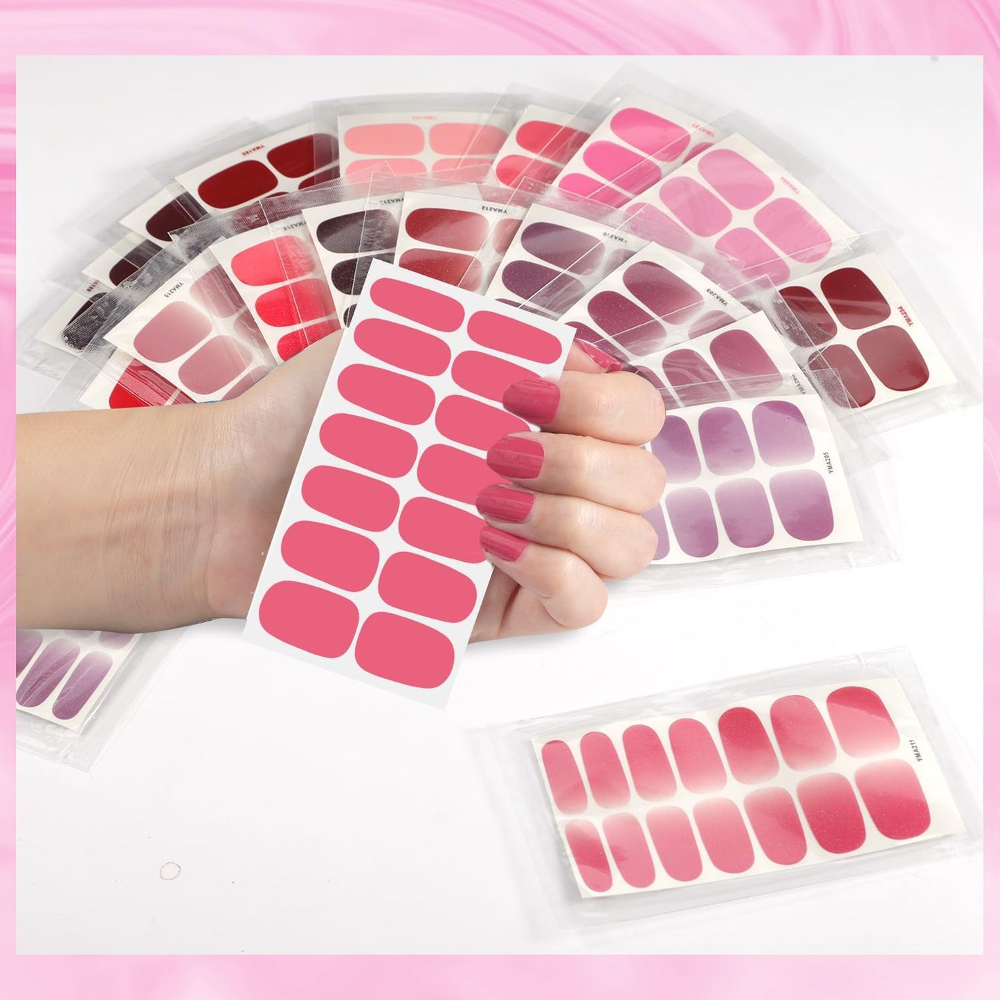 DANNEASY Nail Polish Strips (20 Sheets - Red Solid&Glitter) Gel Nail Stickers Full Nail Wraps Gel Nail Strips Self-Adhesive Manicure Sticker Nails for Women with Nail File, Cuticle Stick