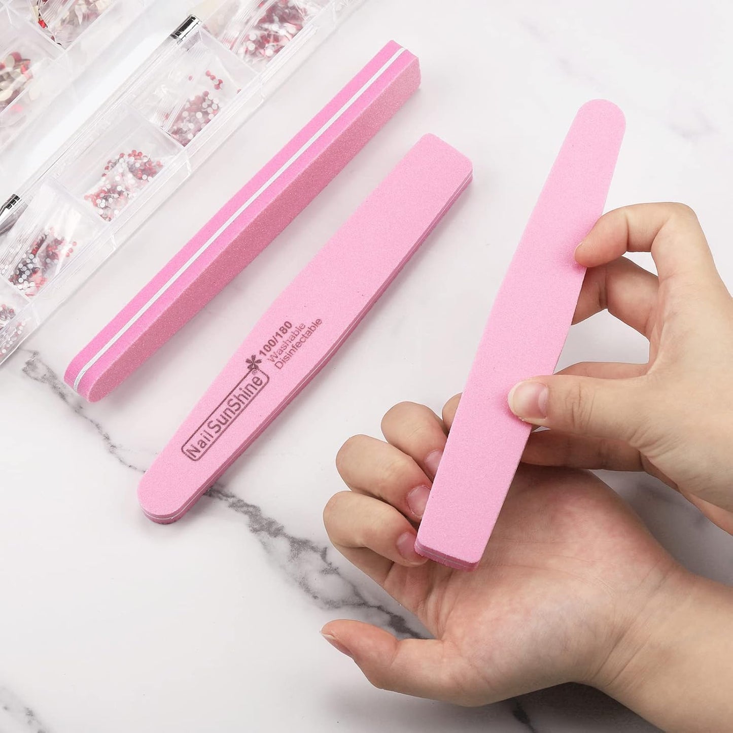 35 Count 100/180 Grit Nail Files and Buffers Set, Double Sided Emery Boards Washable Buffing Blocks for Natural Nails and Acrylic Nails