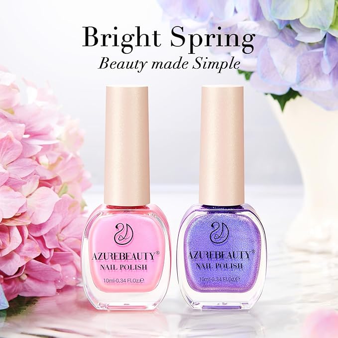 AZUREBEAUTY Nail Polish 2PC Colors Pink Purple holographic Glitter Shimmer ChromeLong Lasting Quick Dry, Natural Lustrous Enamel for DIY Manicure Salon at Home Women Gifts 0.34oz