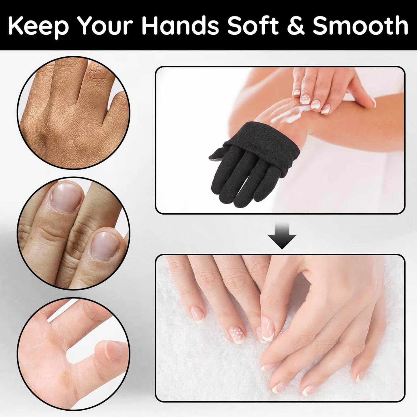 Segbeauty 12 Counts Touchscreen Gel Cotton Gloves Black with Elastic Band, 6 Pair Touch Screen Hand Moisturizing Cotton Gloves for Dry Hands Sleeping Overnignt, Reusable Hand Care Moisture Sleep Glove
