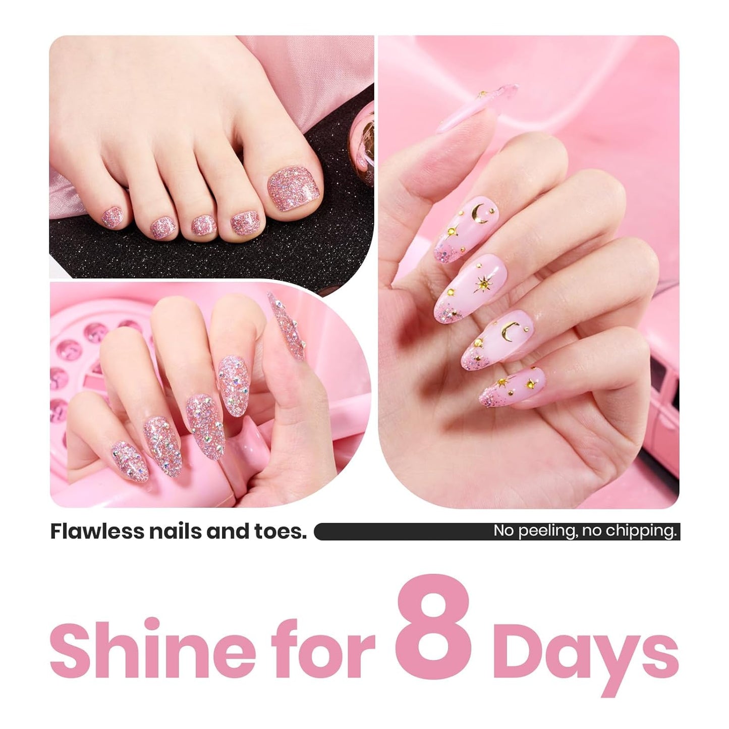Beetles Glitter Nail Polish, 15ml Light Pink Sparkly Iridescent Rainbow Shimmer Nail Polish, Diamond Shiny Glitter Fast Drying & Long Lasting Nail Lacquer Shimmer for Nail Salon-Quality Results