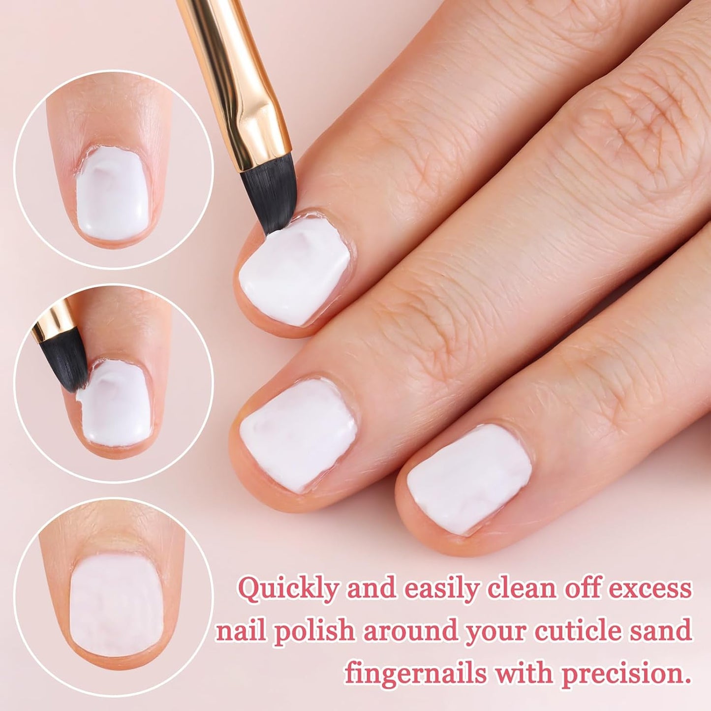 3PCS Nail Clean Up Brushes for OPI Nail Polish Remover, Brushes for Cleaning Polish Mistakes on the Cuticles, Acetone Resistant Nail Brushes for Nail Art and Designs（Jade Pink NEW）