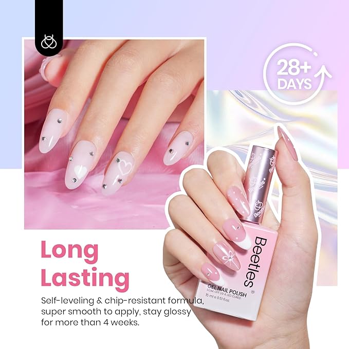 Beetles Jelly Gel Nail Polish, 6 Colors 15ML Milky White Sheer Pink Nude Brown Translucent Sheer Nail Polish Soak Off UV Colorful Bottle Gel Nail Art Home Salon DIY Gift for Women