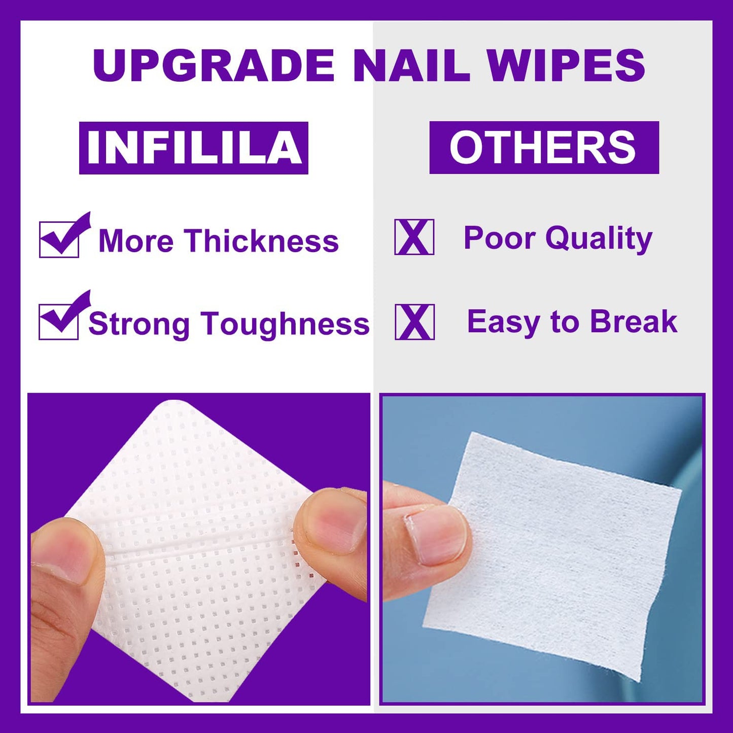 NXJ INFILILA Lint Free Nail Wipes, 1000PCS Non-Woven Fabric Dry Nail Prep Wipes, Absorbent Acetone Nail Polish Remover Lash Extensions Glue Nail Cleaning Pads for Salon Supplies
