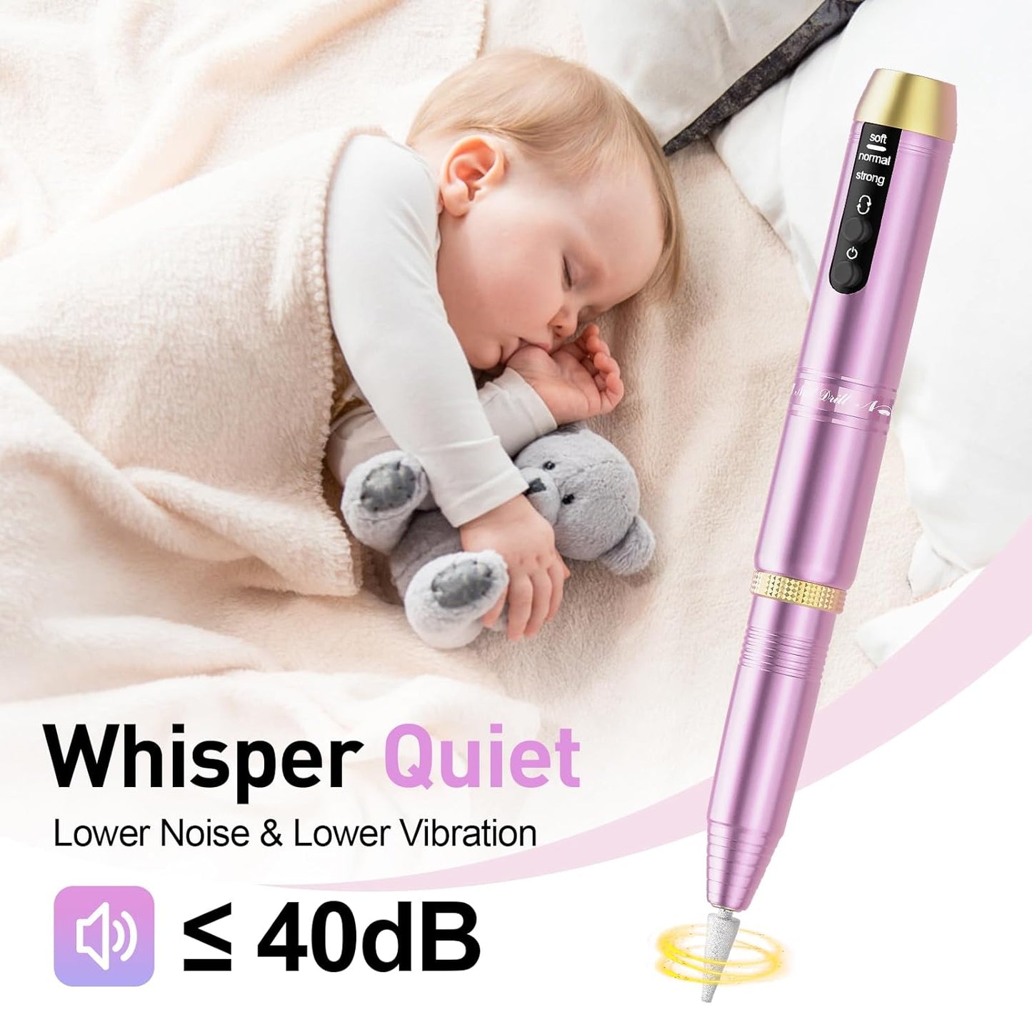 Cordless Nail Drill, Portable Electric Nail File with 11 in 1 Nail Drill Bits for Acrylic Gel Dip Powder Nails, Rechargable Efile Nail Drill Machine Kit for Home Manicure Pedicure, Purple