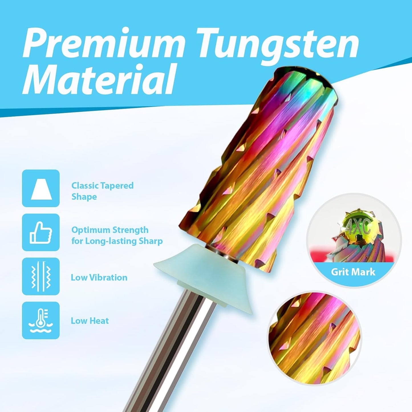 Round Top Nail Drill Bits, Cross Cut Tapered 3/32'' Safety Tungsten Carbide Professional Bit, Remove Gel Fast, Left Right Hand Use, Acrylic Nail Polish, Technicians Bits, Quadruple Coarse.