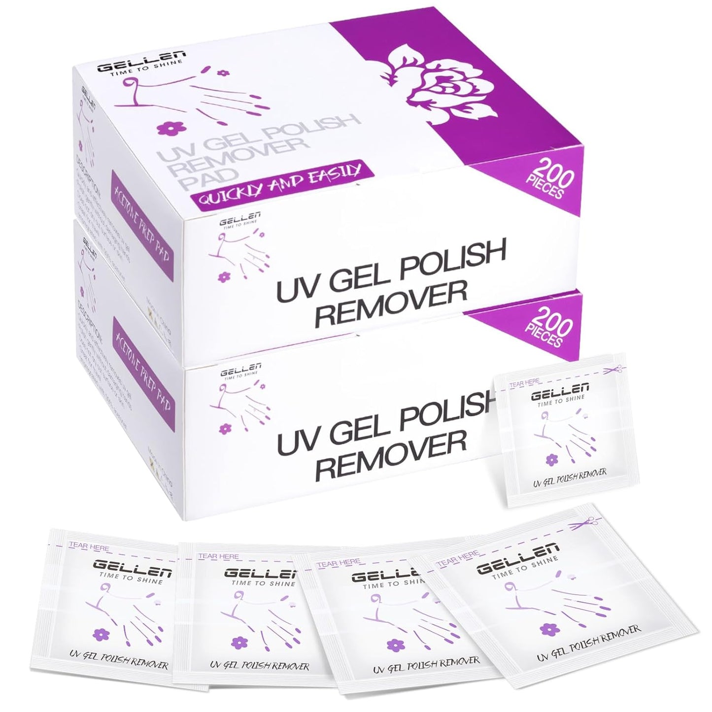 Gellen Acetone Gel Nail Polish Remover Pads: 400 Pack Professional Nail Polish Remover Pads, Individually Wrapped Travel Bulk Set to Remove Gel Fingernail Polish for Home & Salon Supplies