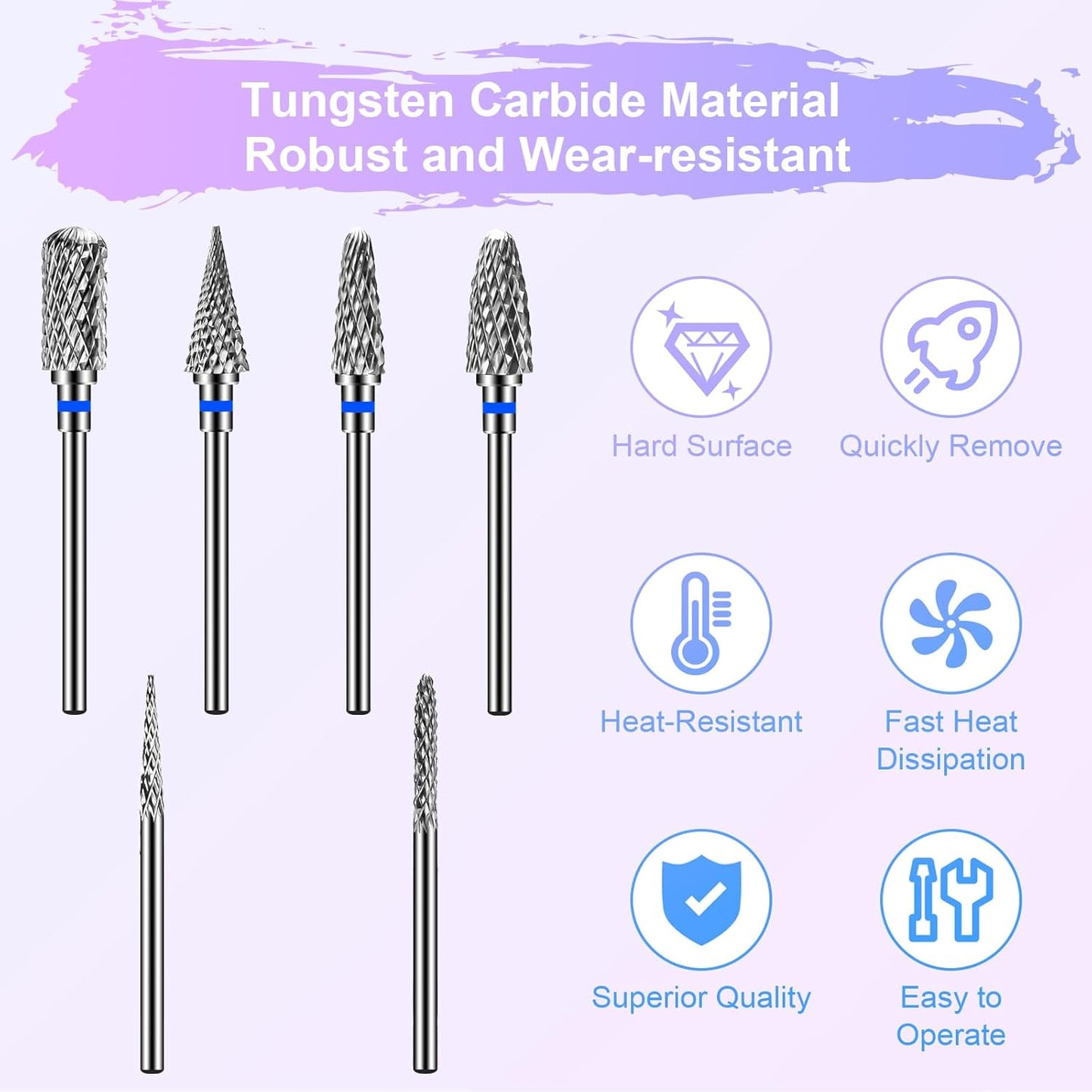 Diesisa 6 Pack Nail Drill Bits for Acrylic Nails, 3/32" Shank Drill Bits for Nails Professional Electric Cuticle Drill Bit, Cuticle Cleaner Nail Gel Polish Remover Tool for Home Salon Nail Bits-Blue