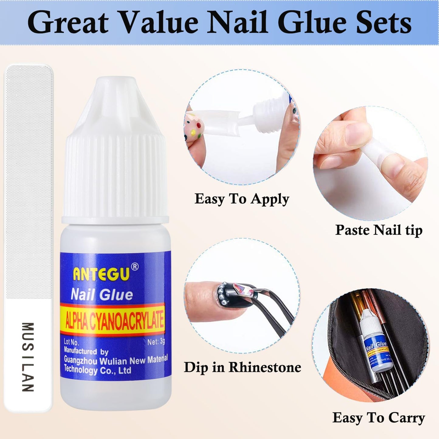 Nail Glue,Nail Glue for Acrylic Nail Tip 12 Bottles Professional False Nail Glue Extension Tips for Broken Adhesive Super for Press on Adhesive with Glass Files