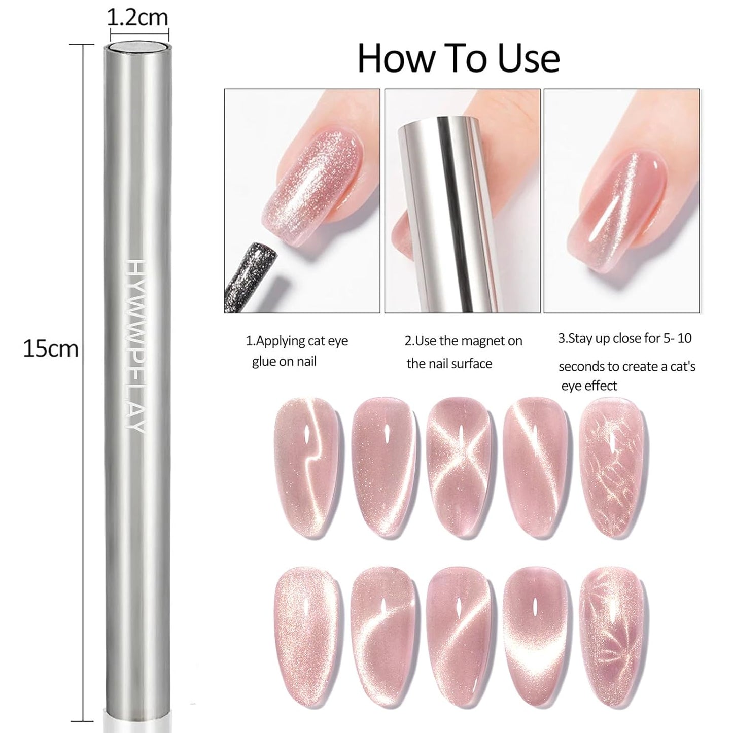 5 Pieces Cat Eye Nail Magnet Cat Eye Magnet for Nails Magnetic Gel Polish Magnetic Magnets Wood Cat Eye Nail Polish Magnet Stick Nails Design Tools for DIY Home, Salon, Studio