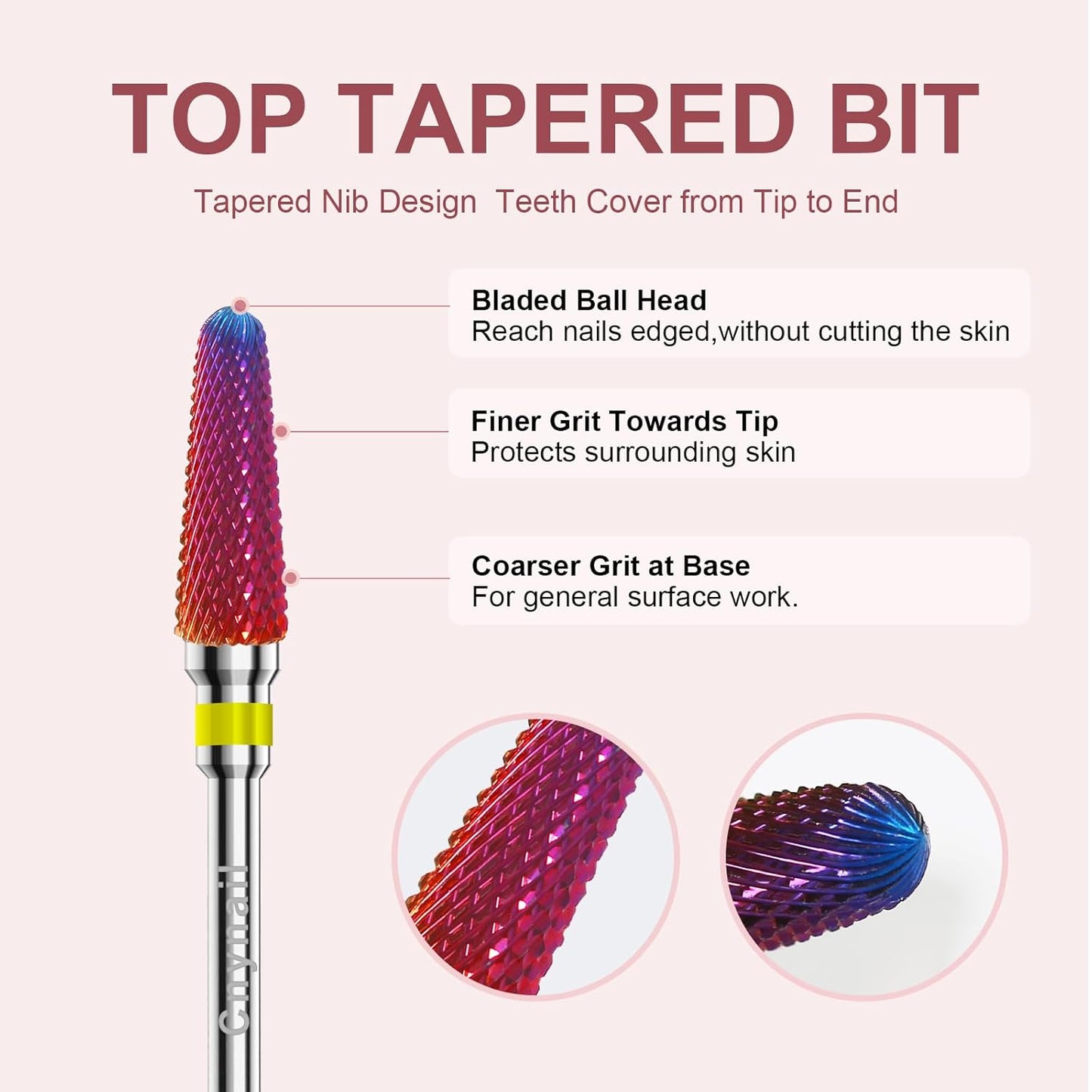 3/32" 2PCS Clean Cone Bits Extra Fine Grit Carbide Cuticle Cleaner Bit for Electric Nail Drills – Professional Manicure Tool for Nail Salons and Home Use (XF Grit. Purple)
