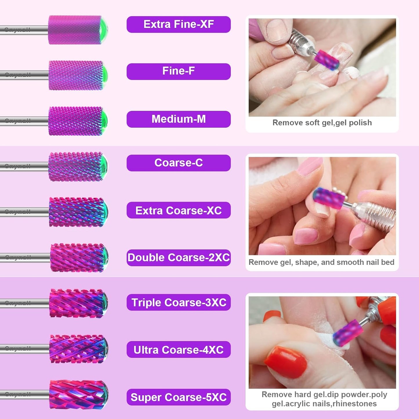 3/32" 2PCS Large Barrel Smooth Round Top Tungsten Carbide Nail Drill Bit Safety Bit for Gel & Acrylic Removal, Right Way Rotating Efile Tip, Salon Electric File Accessory (5XC Grit, Purple)