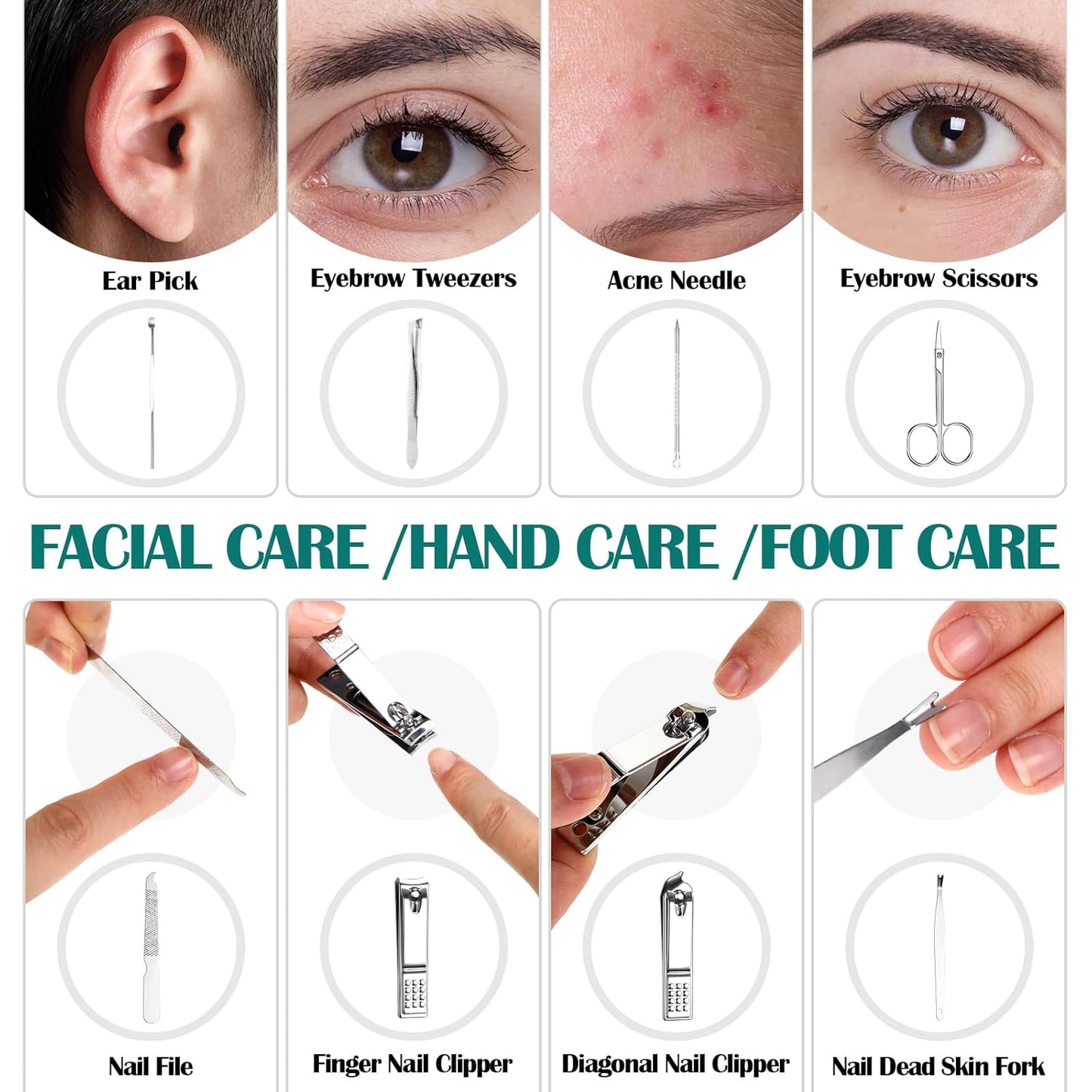 Therwen 24 Sets Manicure Set Nail Clippers 8 in 1 Stainless Steel Grooming Nail Kit Thank You Appreciation Gift Professional Pedicure Tool for Men Women Personal Care(Sky Blue)