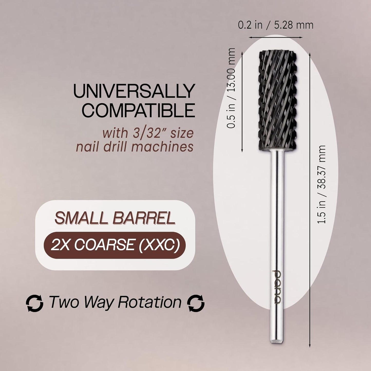 USA PANA Professional 3/32" Shank Size - Flat Top Small Barrel Carbide Bit - 5X Coarse Grit to Extra Fine Grit - Gold, Silver, DLC Black - Nail Drill Bit for Dremel Machine (2X Coarse, DLC Black)