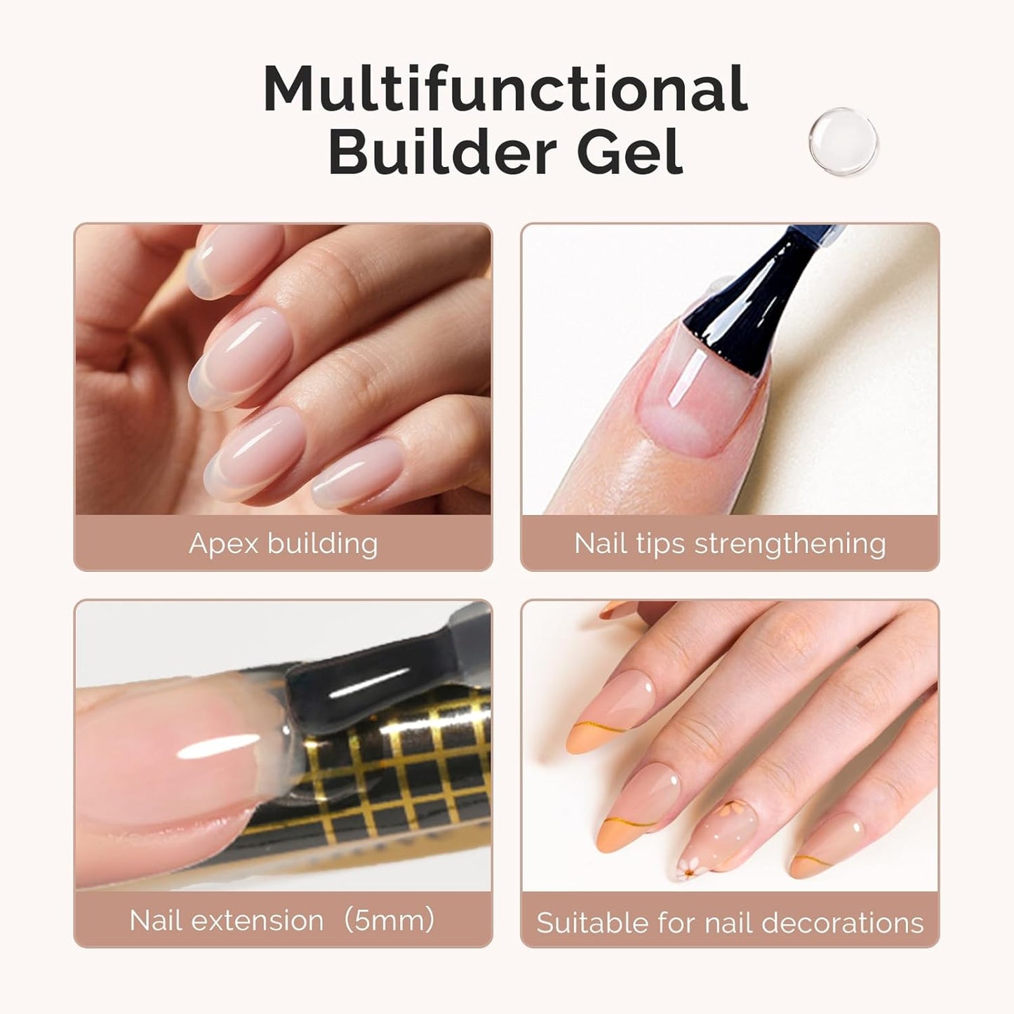 MelodySusie Hema Free Builder Nail Gel for Nails Thickening, 0.5 Fl Oz, Soak Off UV Extension Gel, Nail Art Design Salon DIY Manicure at Home for Women 3PCS
