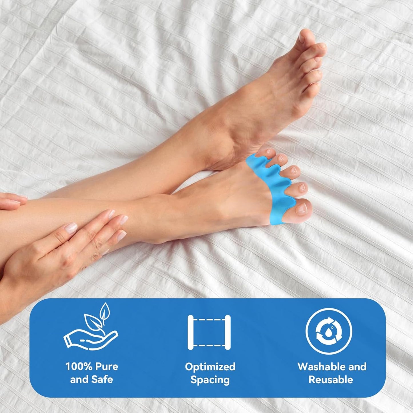 Sumiwish Toe Separators, 8 Pcs Toe Stretcher for Therapeutic Relief from Plantar Fasciitis, (Blue and Clear) Soft Gel Toe Spacers to Correct Bunions, Hammer Toes, Claw Toes -4 Pairs, Soft Material
