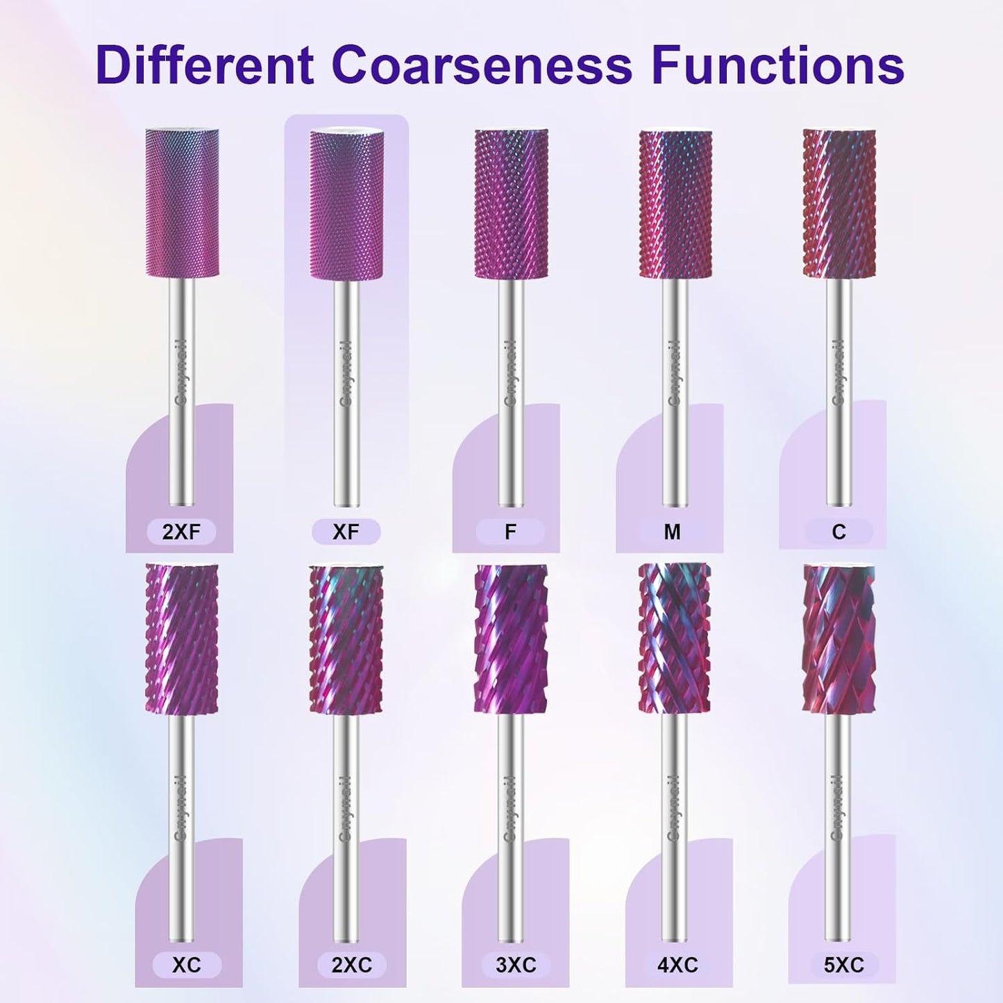 3/32" Large Barrel Bit Tungsten Carbide Nail Drill Bit Safety Bit for Gel & Acrylic Removal, 2- Way Rotating Efile Tip, Salon Electric File Accessory (XF Girt, Purple)