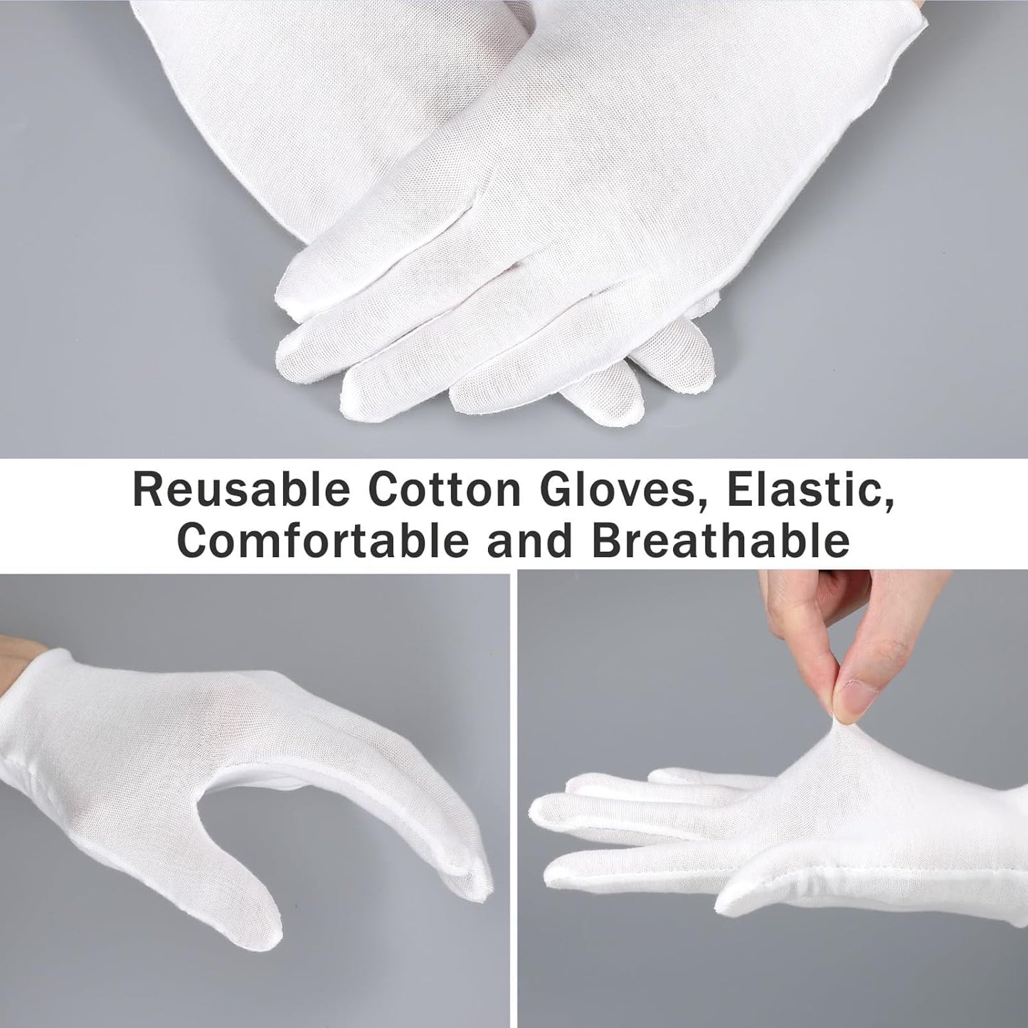 144 Pcs/72 Pairs Cotton Gloves, Cotton Bulk Pack Moisturizing Glove Large Size White Glove for Men Women Inspection Gloves for Dry Hand Art Handling Coin Jewelry