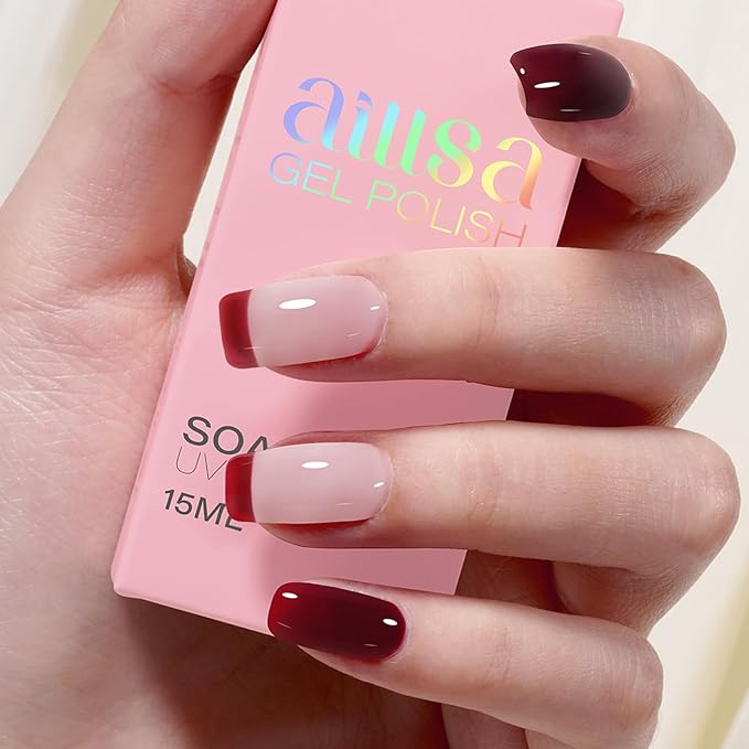 AILLSA Red Gel Polish Jelly Queen Hearts Burgundy Translucent Gel Nail Polish Dark Wine Gel Polish Long Lasting Blood Color Nails Soak Off U V Gel for Nail Art at Home Valentine Gift 0.51 Oz GD65