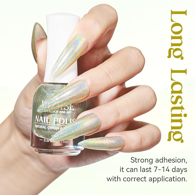 MIZHSE Holographic Nail Polish, Glitter Nail Polish Air Dry Fast, 15 ml High Glossy Shiny Nail Pigment Oil-based Laser Iridescent Chrome Nail Art Salon Manicure Home