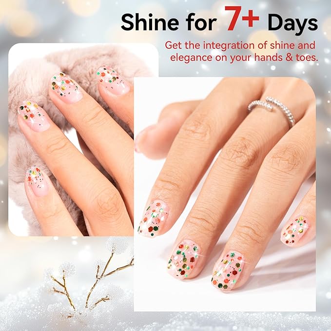 Christmas Nail Polish, Red Green Gold Glitter Regular Nail Polish, Quick Air Dry, Non-gel, Vegan, Sparkle Holiday Nail Art DIY Home Travel Manicure Gift for Women Girls