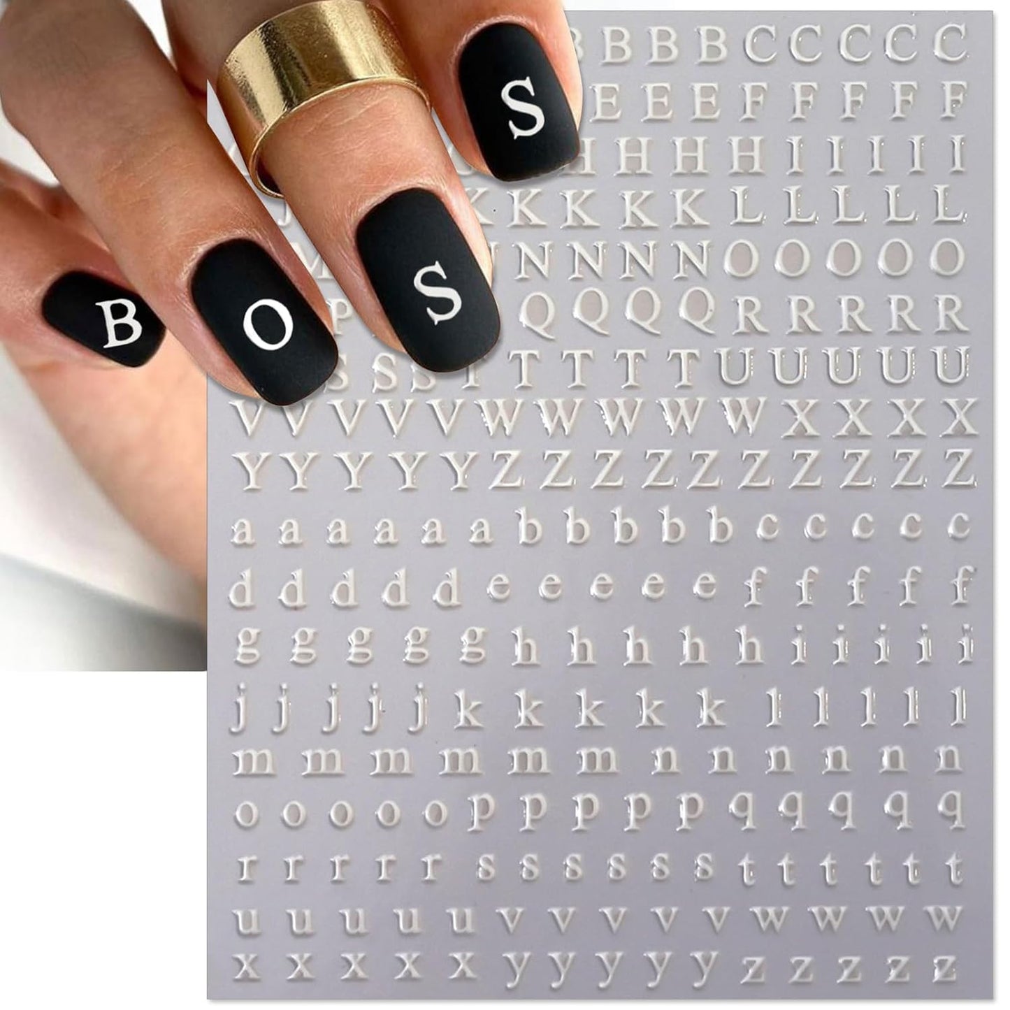 Letter Nail Art Stickers - 3D English Alphabet Nail Decals for DIY Part of Fluorescence Acrylic Manicure Holographic Nail Decorations(6 Sheets)