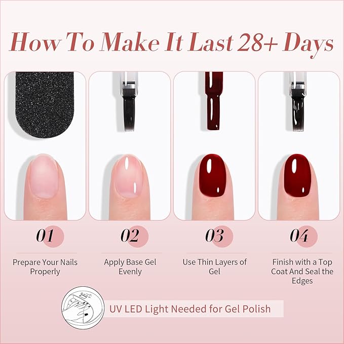 Born Pretty Jelly Burgundy Gel Nail Polish Fall Winter Blood Wine Red Nude Pink Gel Polish Sheer Transparent Halloween Gel Polish Kit Wild Rose for Salon Manicure and Nail Art DIY at Home 6Colors