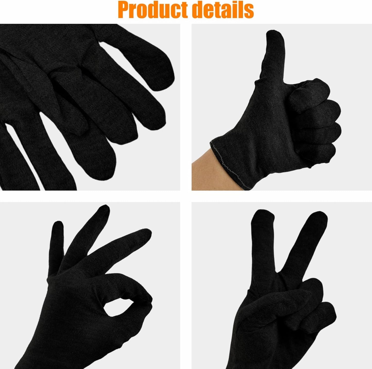 3 Pairs(6Pcs) Cotton Gloves for Eczema and Dry Hands, Moisturizing Gloves, Work Gloves for Men, Women, SPA, Jewelry Inspection (Black, 3 Pairs)