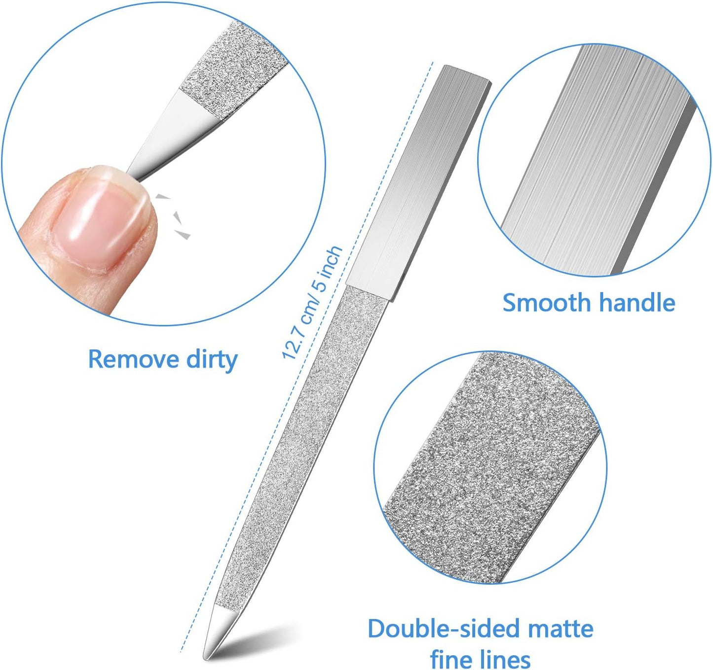 Mudder 6 Pieces Diamond Nail File Stainless Steel Double Side Nail File Metal Buffer Women Men Fingernails Toenails Manicure for Salon and Home, Silver(5 Inch)