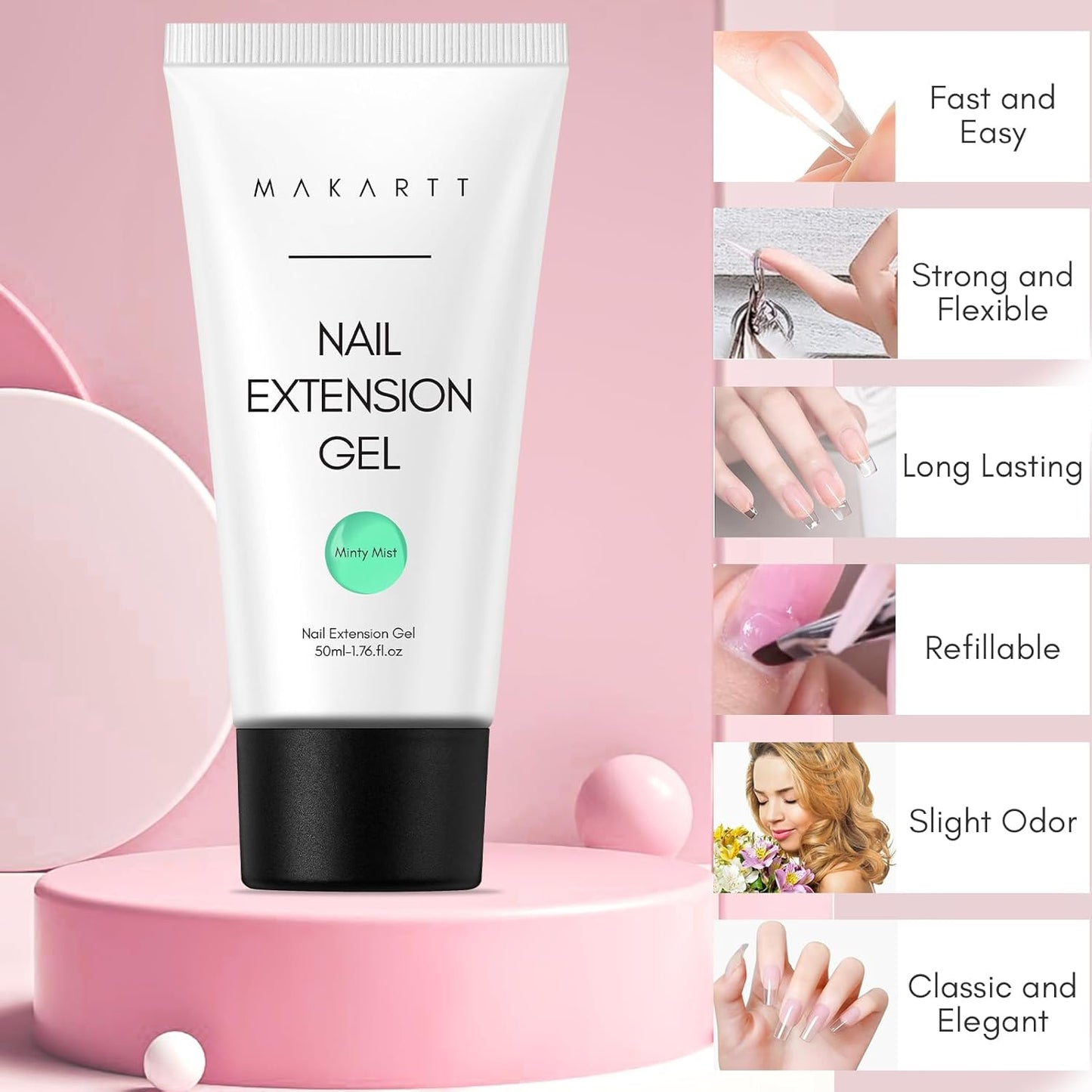 Makartt Poly Nail Gel-50ML-Mint Green Color, Strong Builder for Extension Overlay Strengthener 3D Diy, Multifunctional, Long-lasting for Nails Manicures Home Salon-Minty Mist