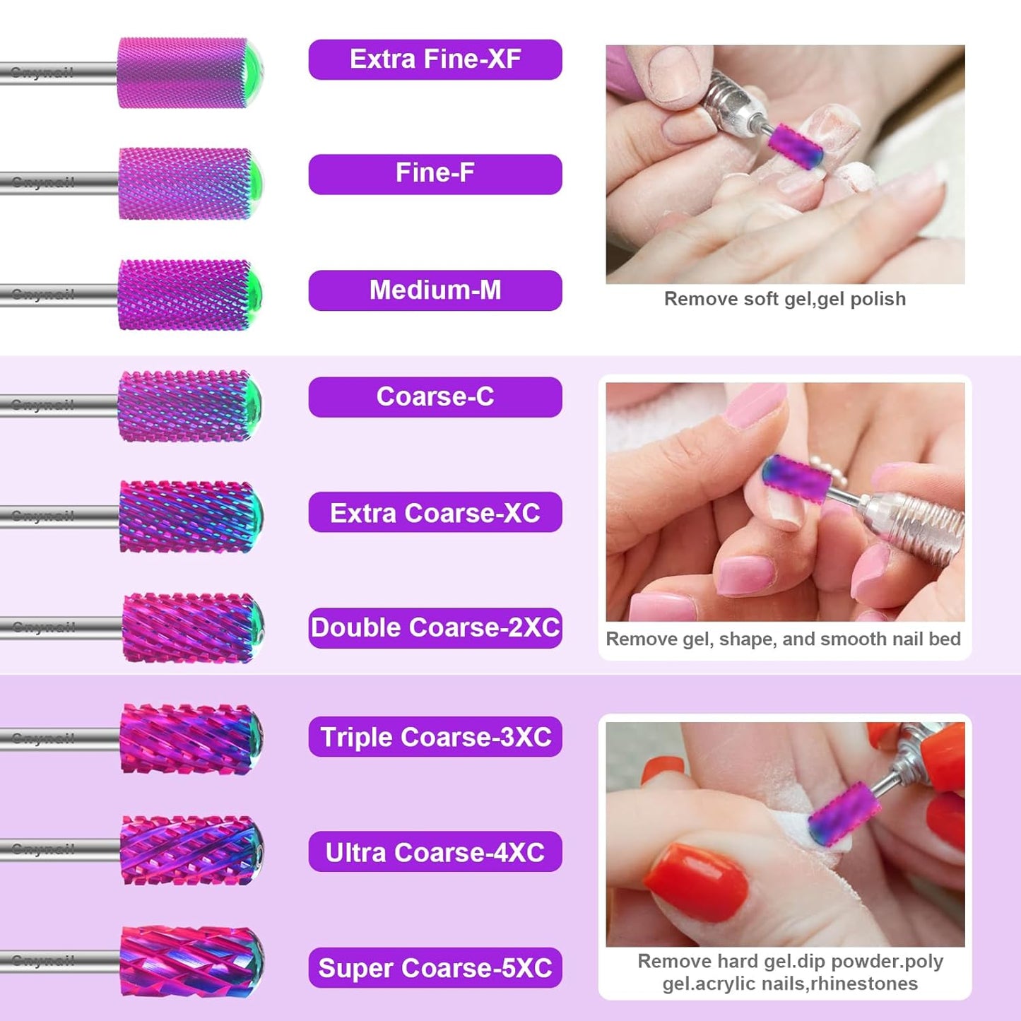 3/32" 2PCS Large Barrel Smooth Round Top Tungsten Carbide Nail Drill Bit Safety Bit for Gel & Acrylic Removal, 2-Way Rotating Efile Tip, Salon Electric File Accessory (4XC Grit, Purple)