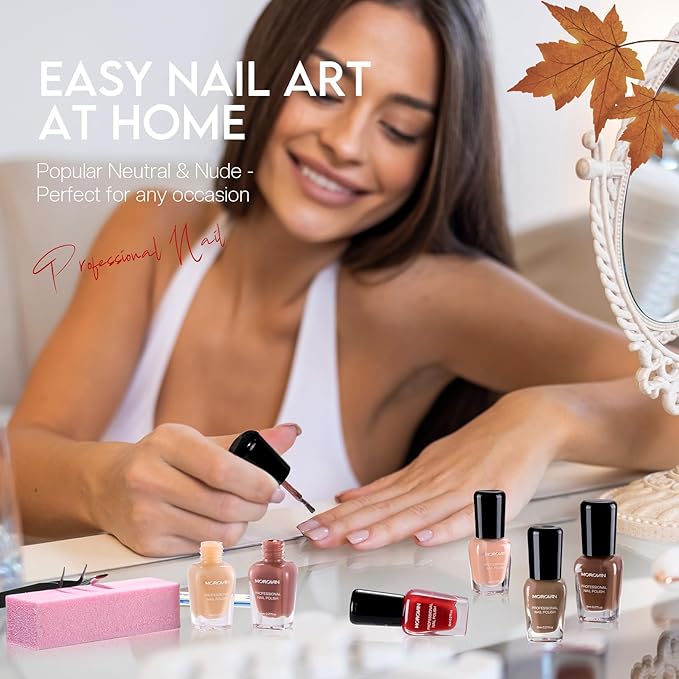 Morovan Brown Nail Polish Set: Fall Nude Dark Chocolate Nail Polish Kit Regular Air Quick Dry Autumn Fingernail Polish Pack for Women Nail Art Design Gift Holiday Party