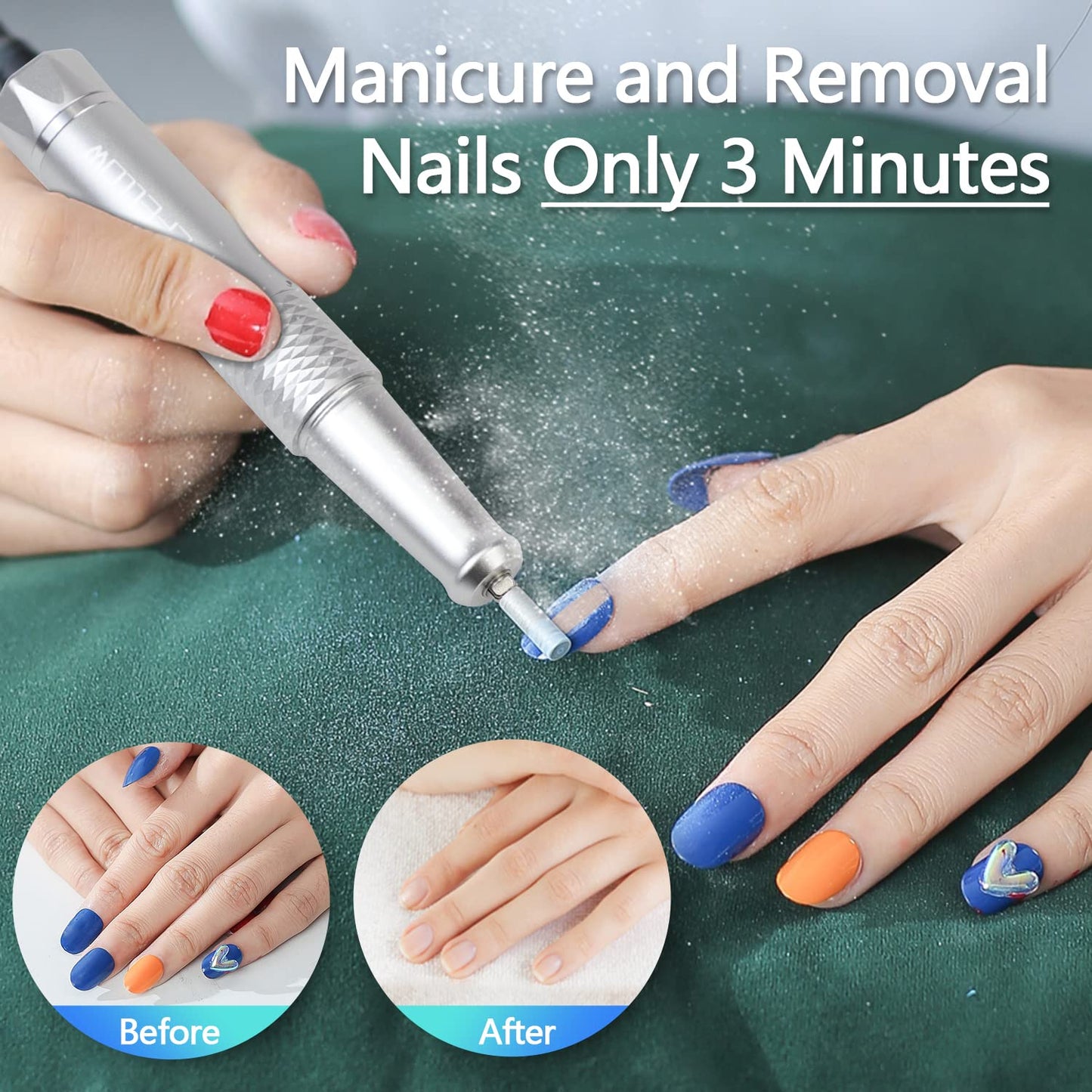 40000 RPM Professional Nail Drill, Stand Base Portable Electric Nail File Efile Drill for Acrylic Gel Nails Silver