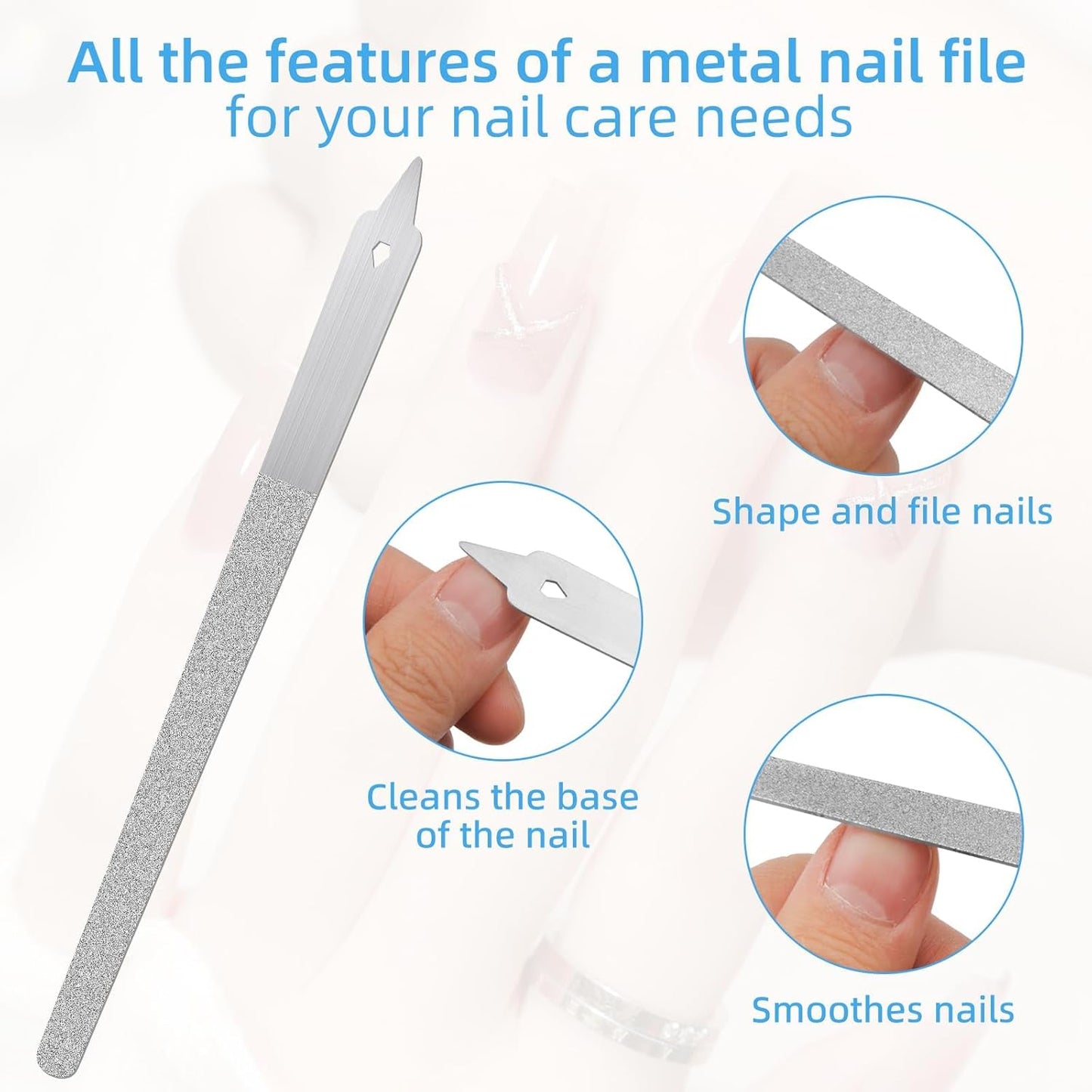 Diamond Dust Nail File, 5 Pcs Metal Nail File with Sharp Pointed Tip, Stainless Steel Nail Dresser Nail Buffering Files, Double Sided Nail File Fingernails Toenails Manicure Files for Salon and Home
