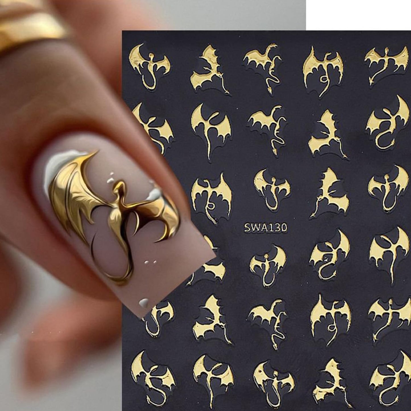 6 Sheets Halloween Nail Art Stickers 3D Self -Adhesive Bat Nail Decals Holographic Hot Stamping Gold Silver Laser Bat Nail Stickers Halloween Nail Decoration for Women Manicure Supplies