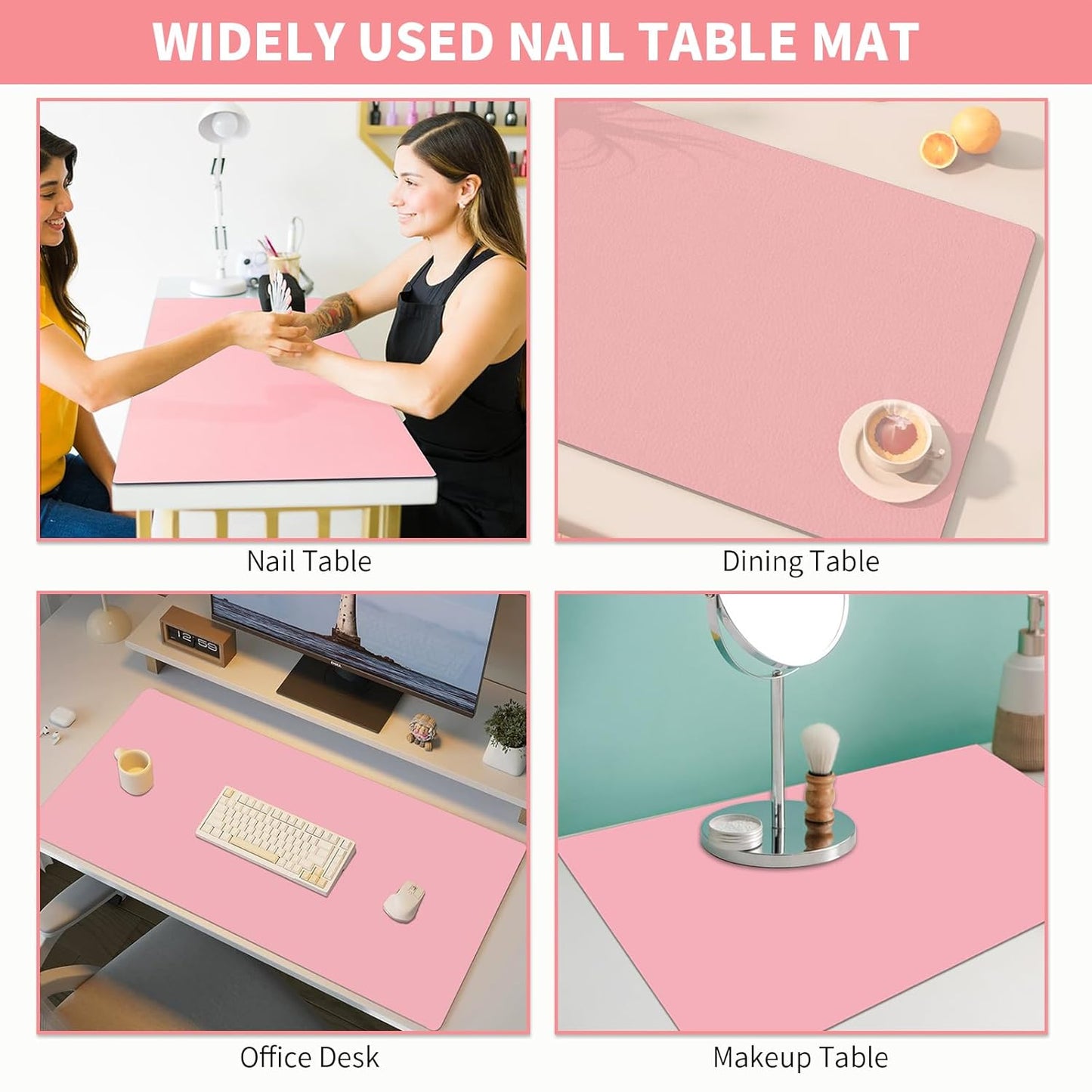 Double-sided Nail Table Mat for Nail tech - Soft Microfiber PU Leather Nail Desk Mat - Foldable Nail Art Table Mat Acetone Resistant for Nails Salon Home (Pink & White) (Mat Only)