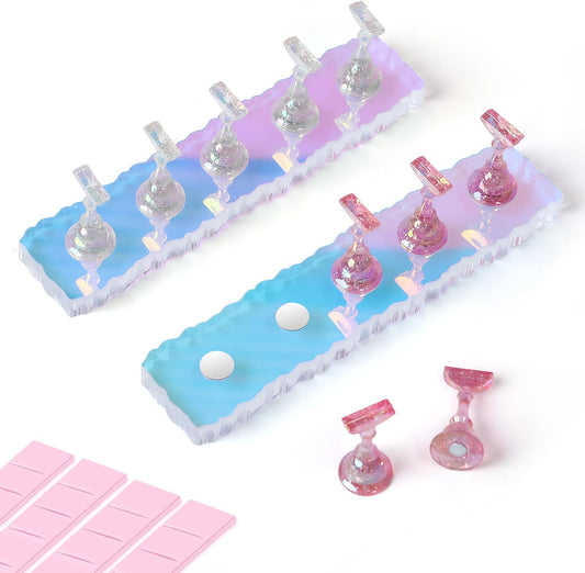 ANGNYA 2 Set Nail Stand, Aurora Nail Holder for Painting Nail Stand for Press on with Reusable Sticky Putty Nail Display Stand Nail Hand Practice Magnetic Nail Art Tools for Homes and Salons