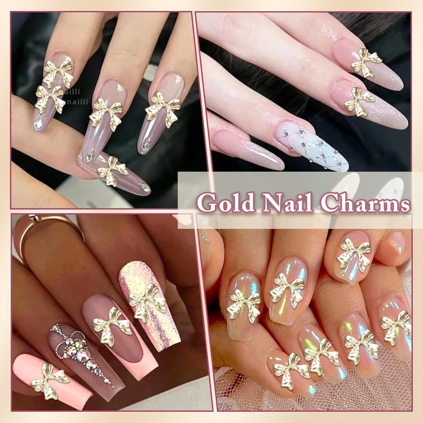 80 Pcs Gold Nail Charms Bow for Alloy Nails, 3D Bowknot Nail Art Charms, Bow Tie Nail Gems Charms,Cute Bow Nail Art Jewels Charms for Nail Art Supplies DIY Accessories