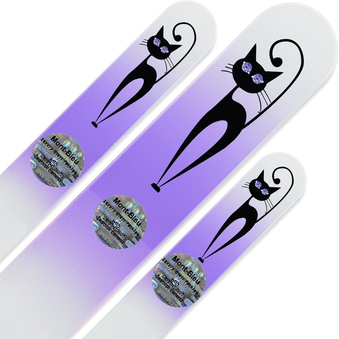 Mont Bleu Set of 3 Cats Crystal Nail Files Hand Decorated with Crystals from Swarovski® | Hand Made, Czech Tempered Glass, Lifetime Guaranty, Glass Nail Files for Natural Nails