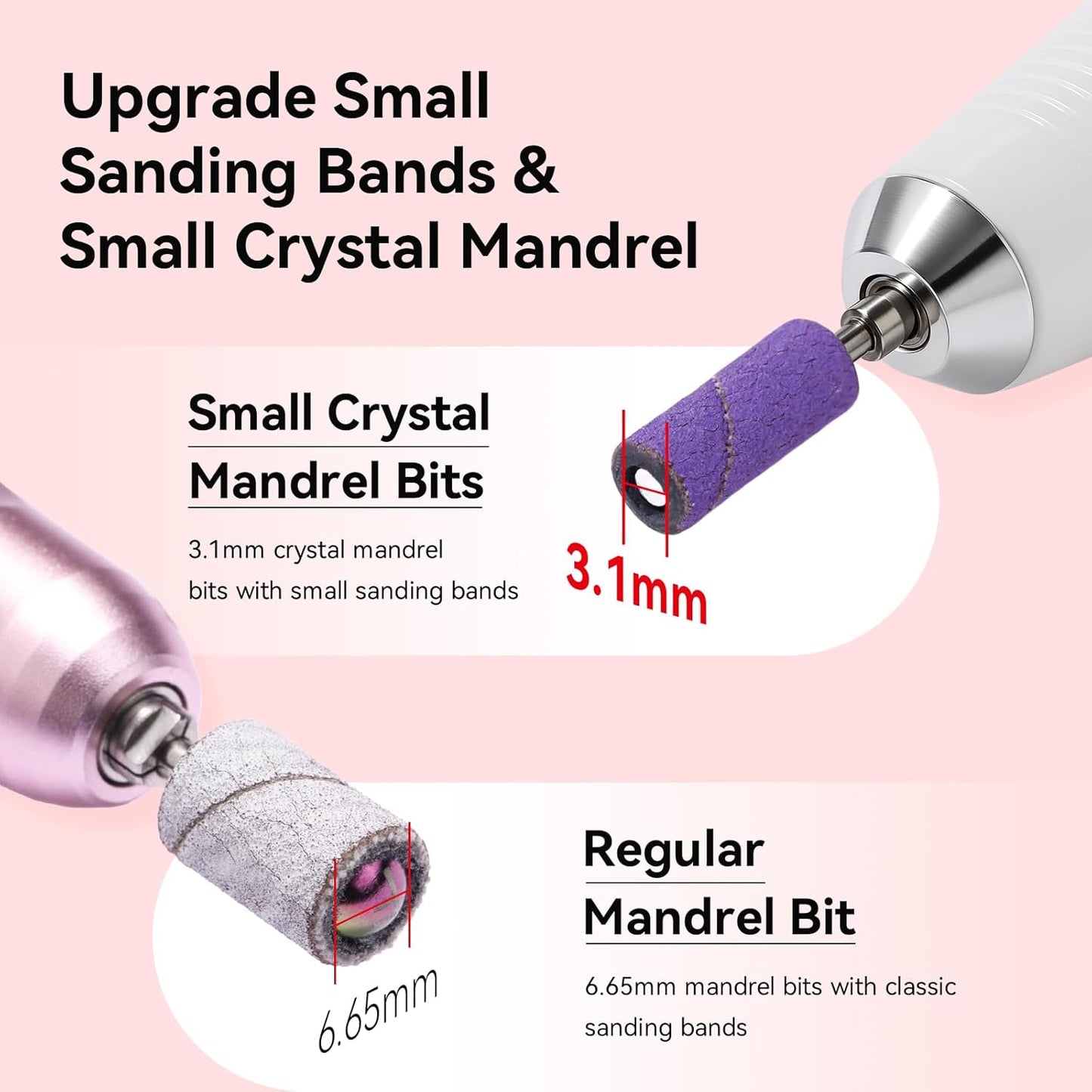 Makartt Nail Drill Bits Sanding Bands - for Nail Drill 100 Pcs 4 Color Coarse Fine 80/120/180/240 Grit File Small Sanding Band with 3.1mm Mini Mandrel Nail Bit Set for Acrylic Nails Gel