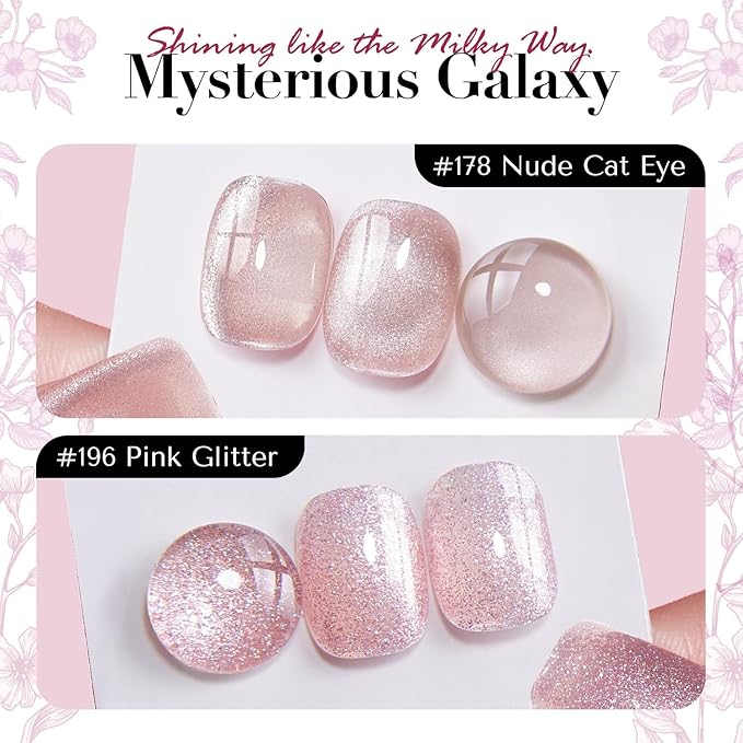 AZUREBEAUTY Cat Eye Nail Polish no Gel Fast Drying Pink Shimmer 2 Colors Natural Nail Lacquer High Shine DIY Salon Home Women Gifts