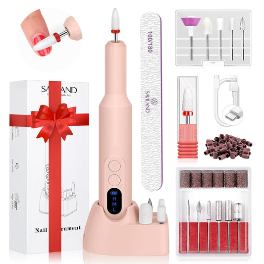 SAVILAND Professional Electric Nail Drill: 20000RPM Cordless Efile Nail Drill Pink Protable Nail File with Base for Nail Grinding & Polishing Gel Acrylic Nails Faster Remover Salon at Home